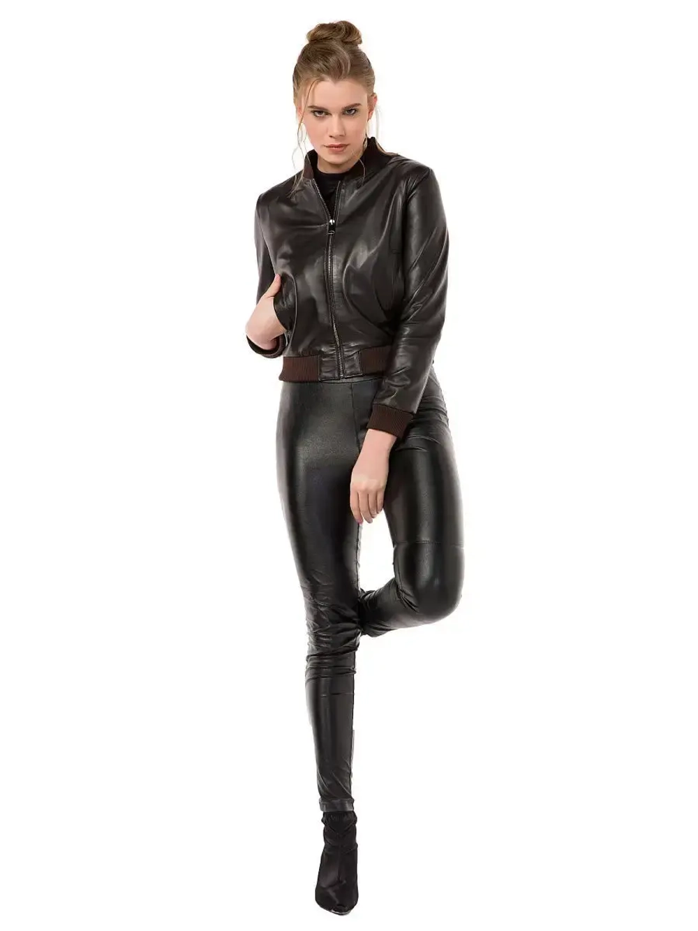 Куртка женская кожаная бомбер женский натуральный Турция