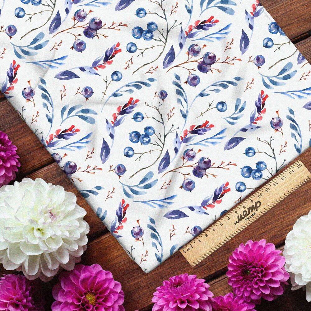 Ткань ниагара листья с голубикой