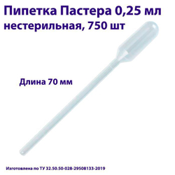Пипетка для переноса жидкости (Пастера) 0,25 мл нестерильная, 1000 шт