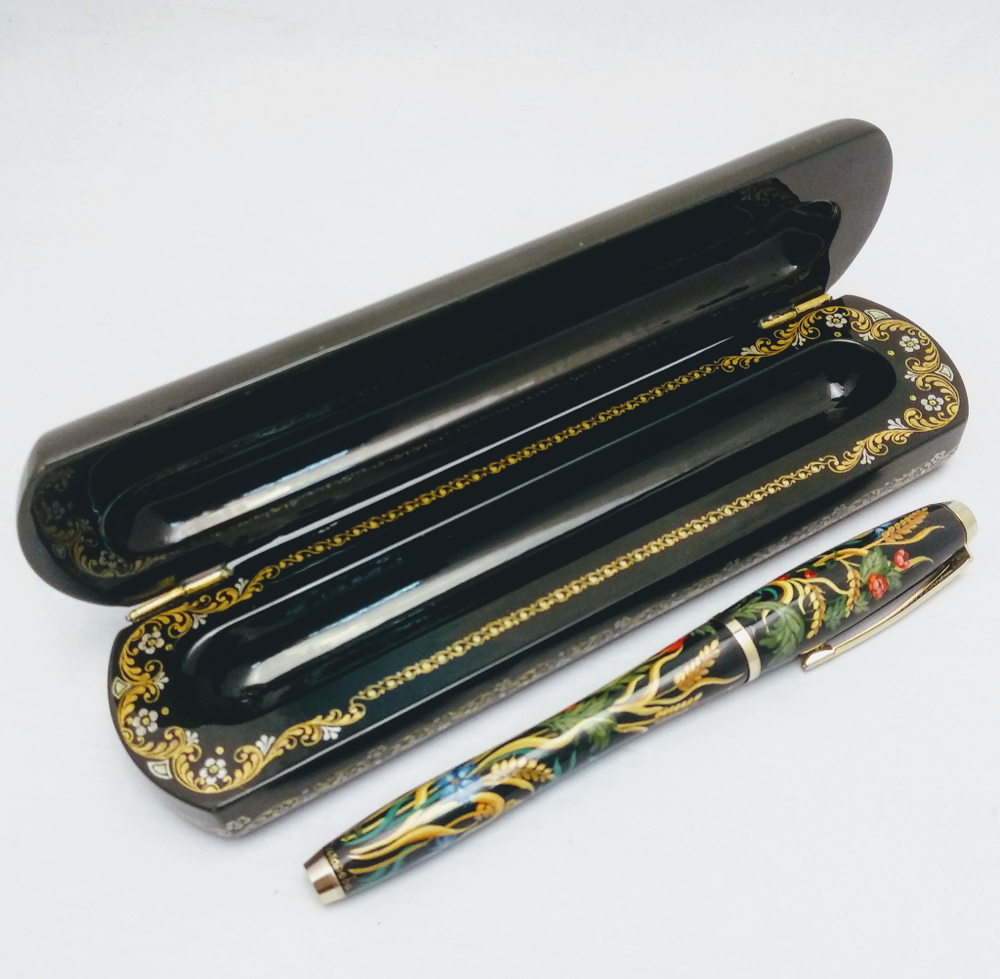 Ручка расписная  Паркер в шкатулке "Пшеница с маками" худ. А. Чигарева