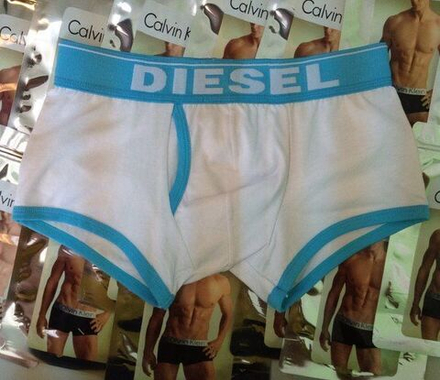 Мужские трусы боксеры белые с светло-голубой резинкой Diesel White Sky- Blue Waistband Boxer