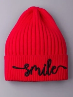 Шапка для девочки осенняя, вязаная, красная