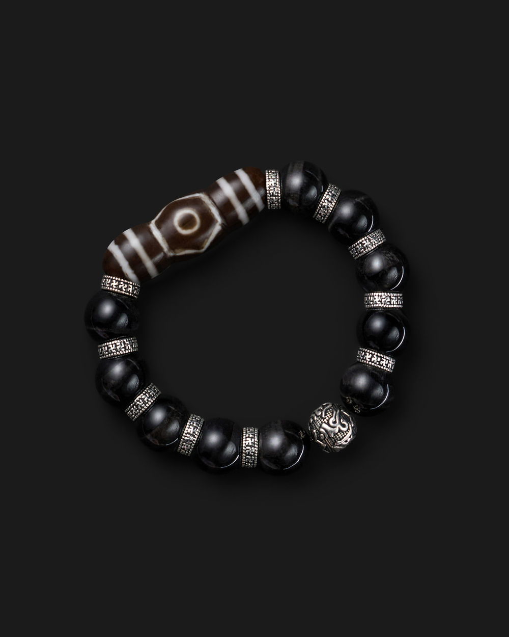Дзи 3 глаза в браслете из черного соколиного глаза