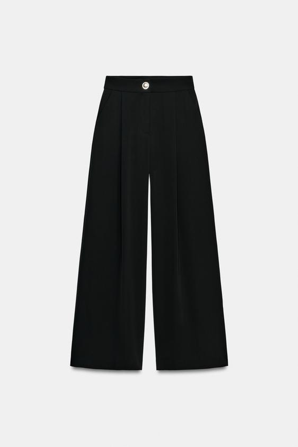 ZARA БРЮКИ-ПАЛАЦЦО С ЗОЛОТИСТОЙ ПУГОВИЦЕЙ, ЧЕРНЫЙ