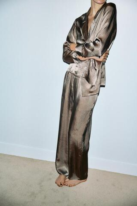 ZARA БРЮКИ В ПИЖАМНОМ СТИЛЕ В ПОЛОСКУ, РЫЖЕВАТО-КОРИЧНЕВЫЙ