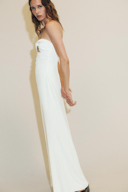 ZARA ДЛИННОЕ ПЛАТЬЕ С ВЫРЕЗАМИ, БЕЛЫЙ