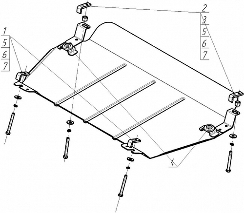 Усиленная защита Motodor картера двигателя, кпп. 2 мм, сталь. для Lexus RX 2003-2009, Highlander 2000-2007, арт.02539