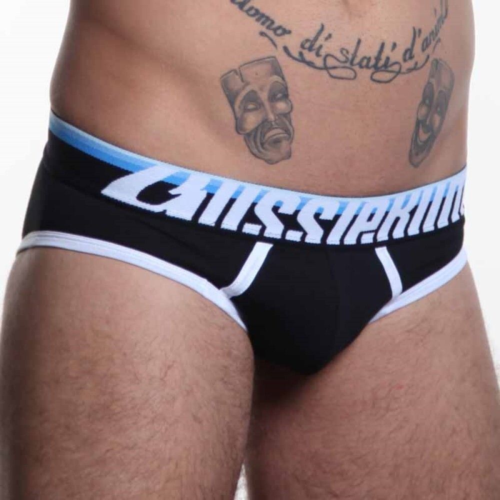 Мужские трусы слипы черные с (голубой) резинкой Aussiebum Fire Brief AB2074-4