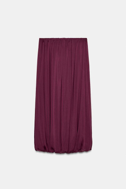 ZARA ЮБКА МИДИ С ОБЪЕМНЫМ ПОДОЛОМ, БОРДОВЫЙ