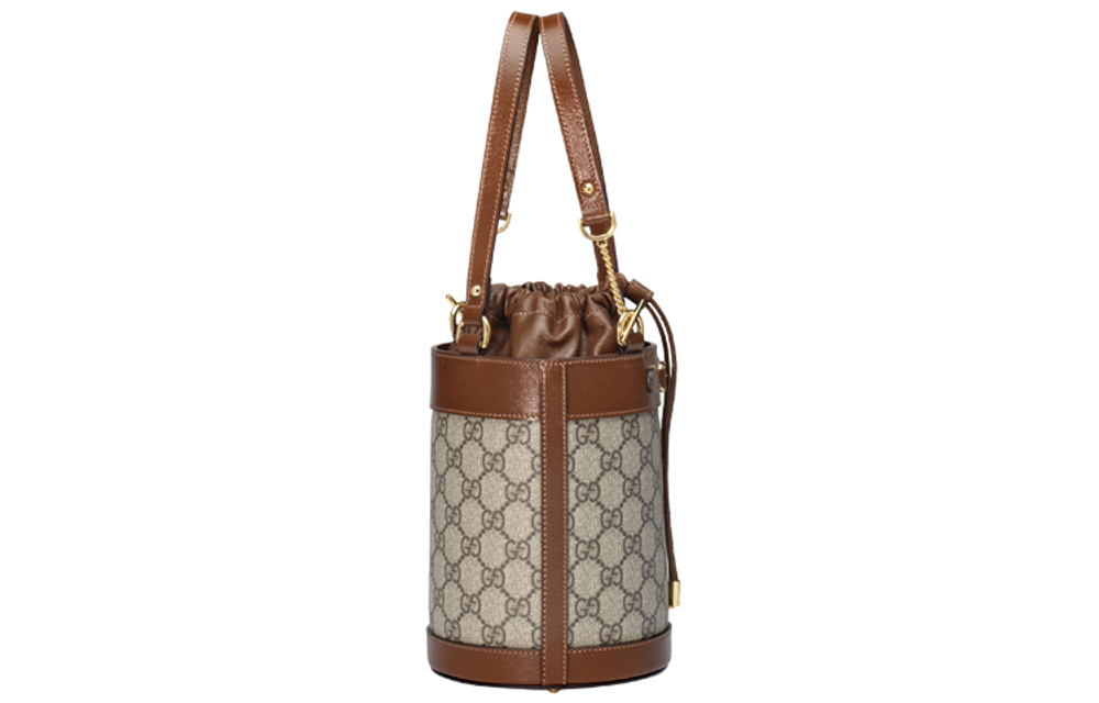 GUCCI Horsebit 1955 Canvas With Leather Bucket Bag, Shoulder Bag Small Women"s Ebony & Brown