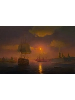Картина маслом Лунная ночь на Неве Якубалиев(Без рамы)