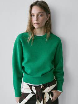 Massimo Dutti Хлопковый вязаный свитер, зеленый