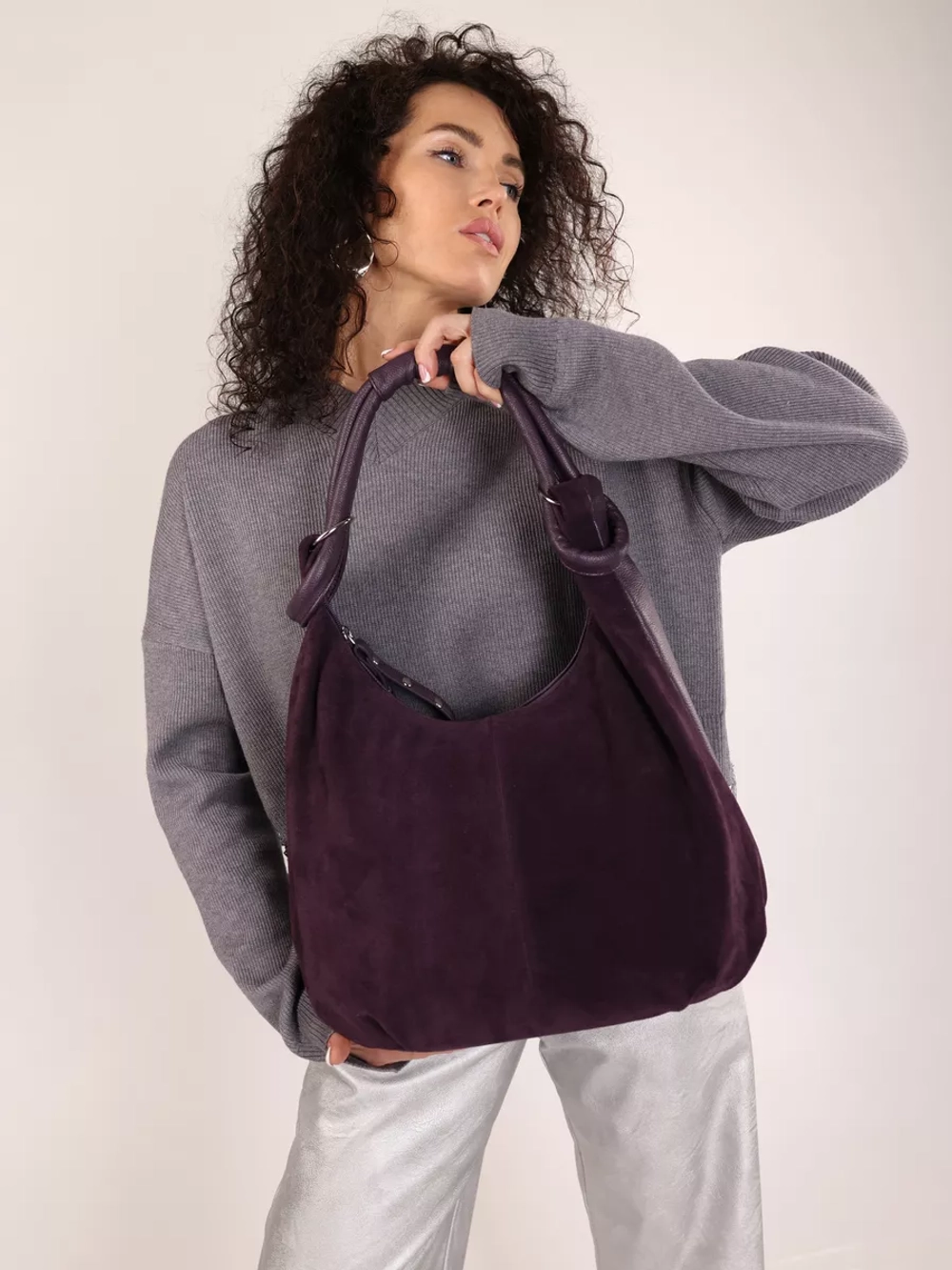 сумка большая через плечо шоппер натуральная замша