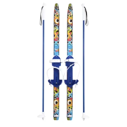 Лыжи детские Быстрики Мультяшки 90см с креплением Цикл с палками