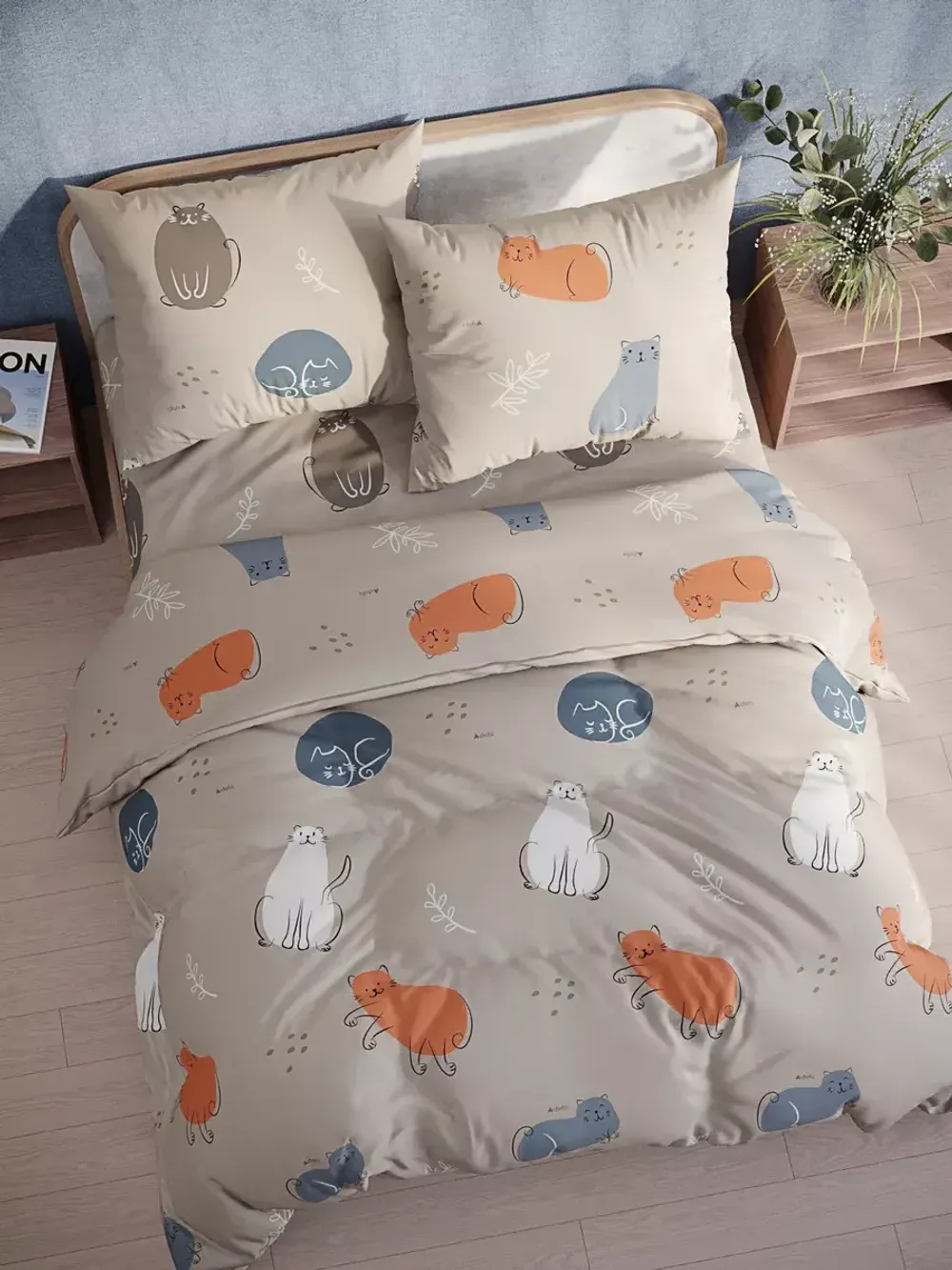 Простынь на резинке Полисатин Мечта "Котофей" 90x200 см