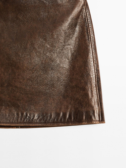 Massimo Dutti Мини-юбка из кожи наппа, коричневый