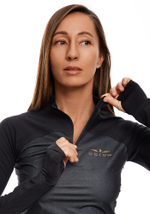 ЛОНГСЛИВ С МЕМБРАННОЙ ВСТАВКОЙ ЖЕНСКИЙ 1/2 ZIP MEMBRANE | BLACK/GOLD