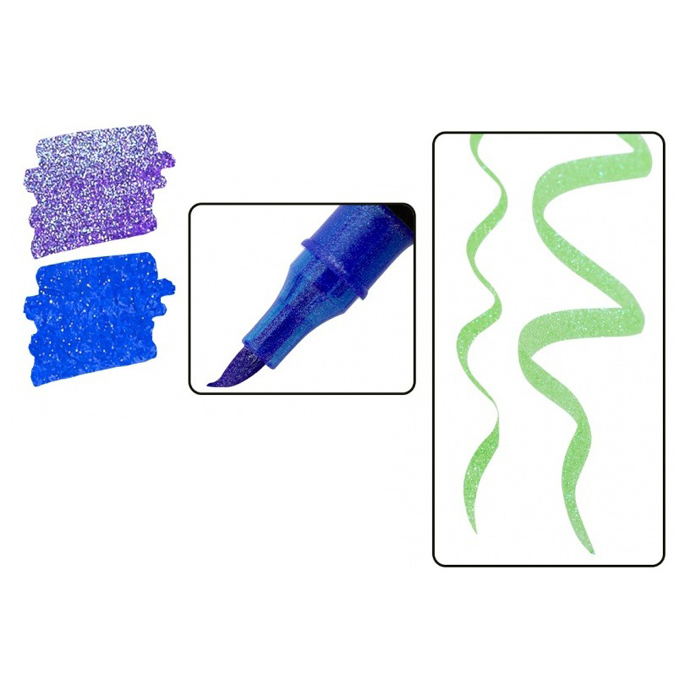 Фломастеры Basir, серия "Блёстки", разноцветные, двусторонние, в прозрачном пластиковом футляре, набор 36 шт