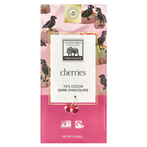 Endangered Species Chocolate, темный шоколад с вишней, 72% какао, 85 г (3 унции)