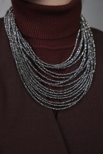 Колье каскад "Венеция, оттенок марказит, венец.стекло, натур.кожа