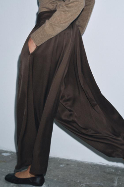 ZARA БРЮКИ С ЗАЩИПАМИ — ZW COLLECTION, КОРИЧНЕВЫЙ