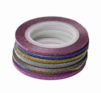 Лента для дизайна с блестками широкая, голубая