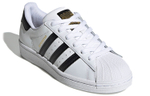 Big kids adidas originals Superstar J White shell head gold label lightweight low-top sneakers White