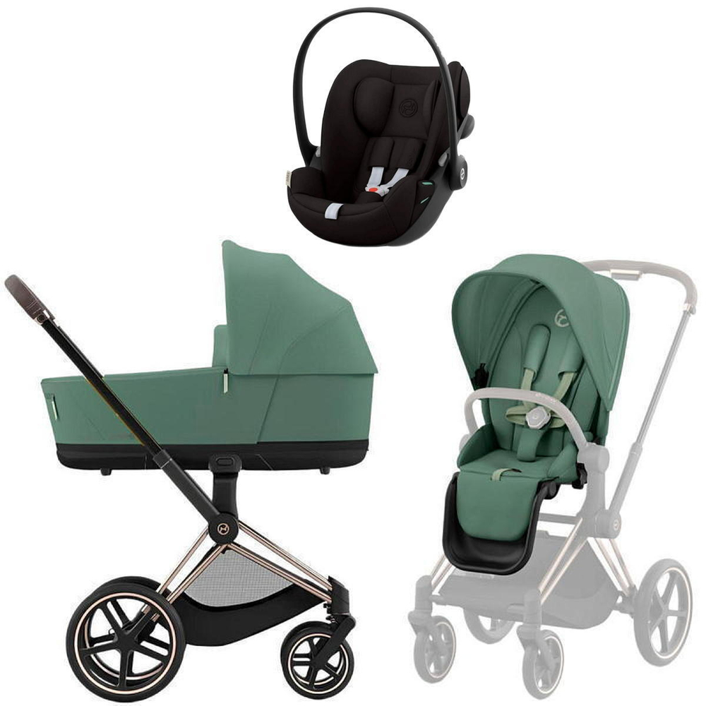 Коляска Cybex Priam IV Rosegold complete и автокресло Cloud G i-Size Magic Black 3 в 1 Leaf Green