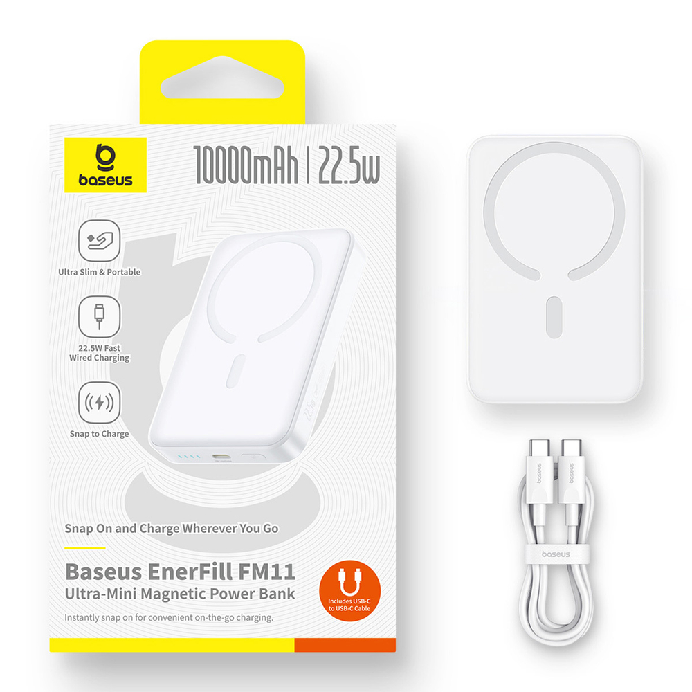 Внешний аккумулятор + Беспроводная зарядка Baseus EnerFill FM11 Ultra-Mini Magnetic C+Qi 10000mAh 22.5W (MagSafe)