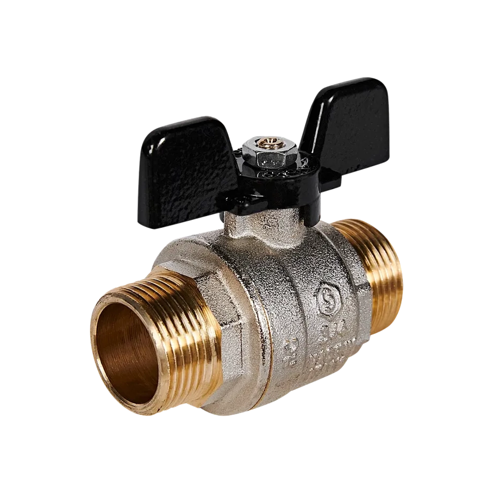 Кран шаровой полнопроходной STOUT - 3/4" (НР/НР, PN40, Tmax 150°C, ручка-бабочка черная)