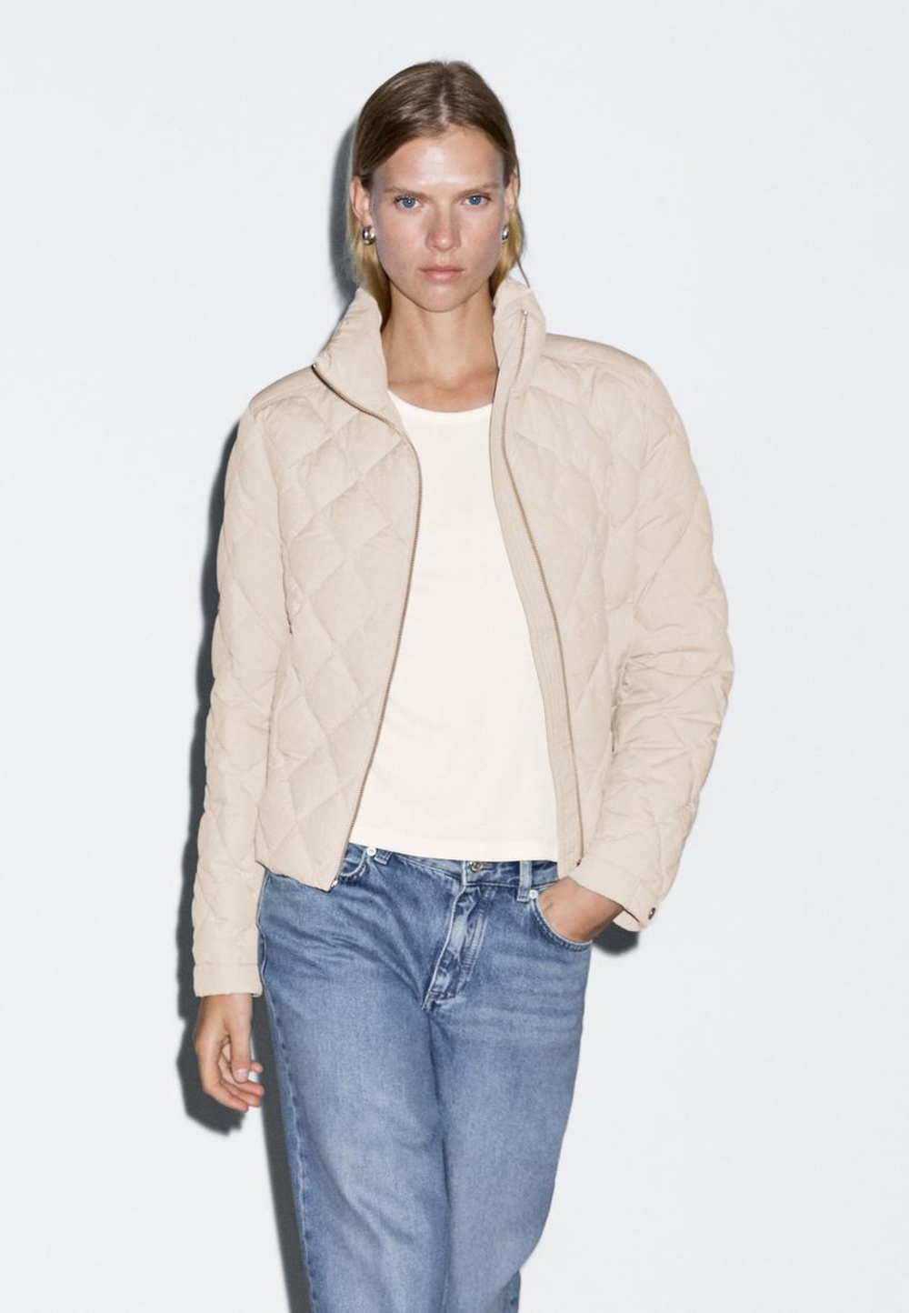 Massimo Dutti Короткая стеганая куртка, натуральный, кремовый