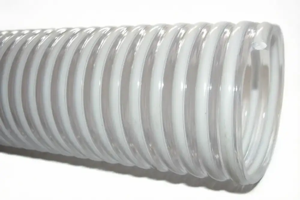 Шланг всасывающий ПВХ 75мм (прозрачный, белая спираль армирования)