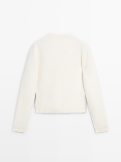 Massimo Dutti Короткий трикотажный кардиган с золотистыми пуговицами, белый