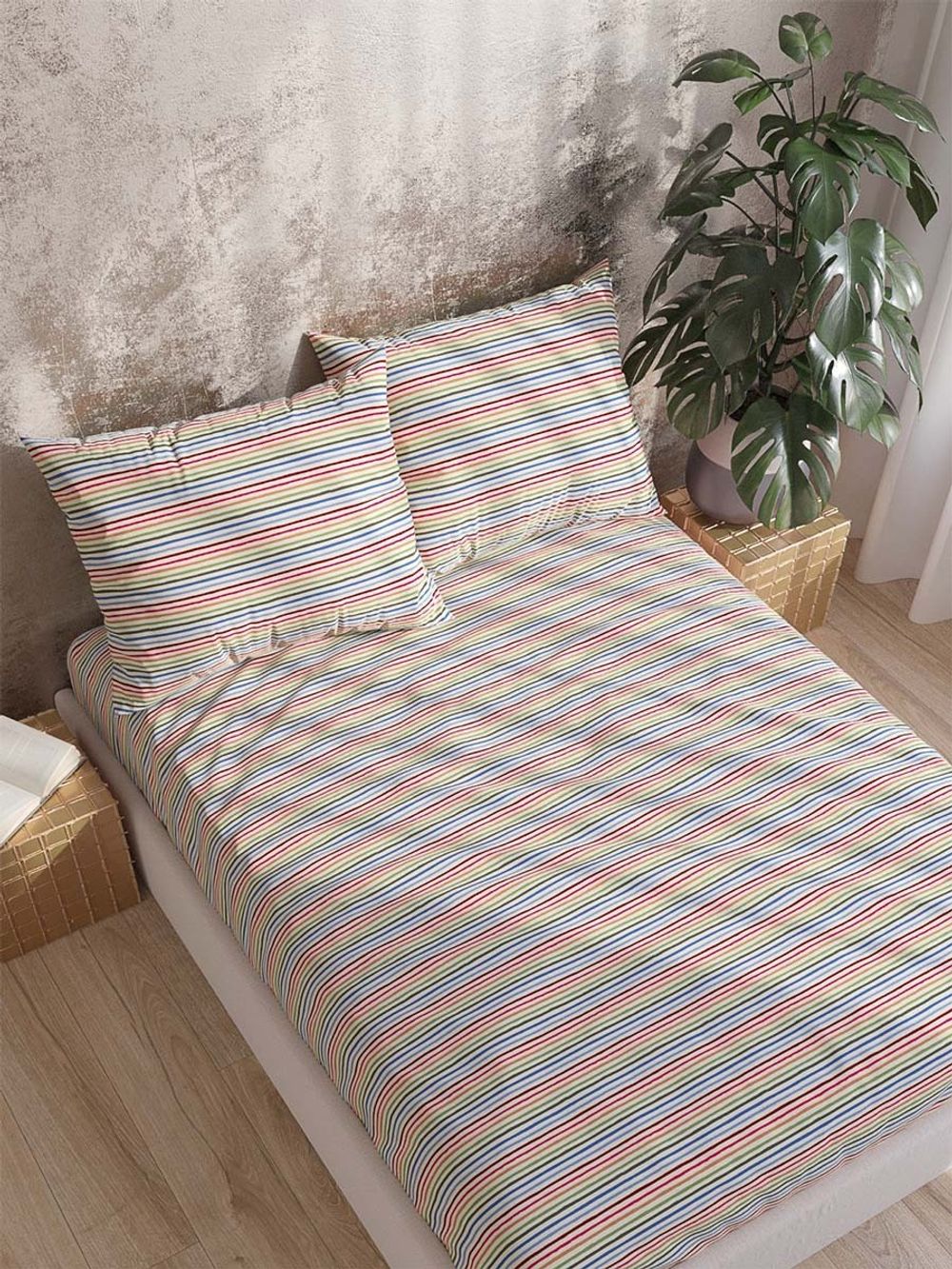 Простынь на резинке перкаль Сказка "Радужная полоска" 120x200 см