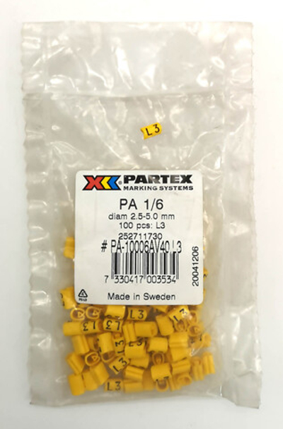 Маркер кабельный сеч.2,5-5мм Weidmuller PARTEX PA-10006AV40.L3 252711730 РА 1/6 "L3" (уп.-100 шт)