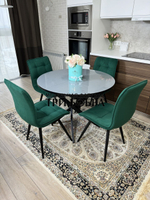 Круглый стеклянный раздвижной стол и стулья "ГУЧИ" изумруд