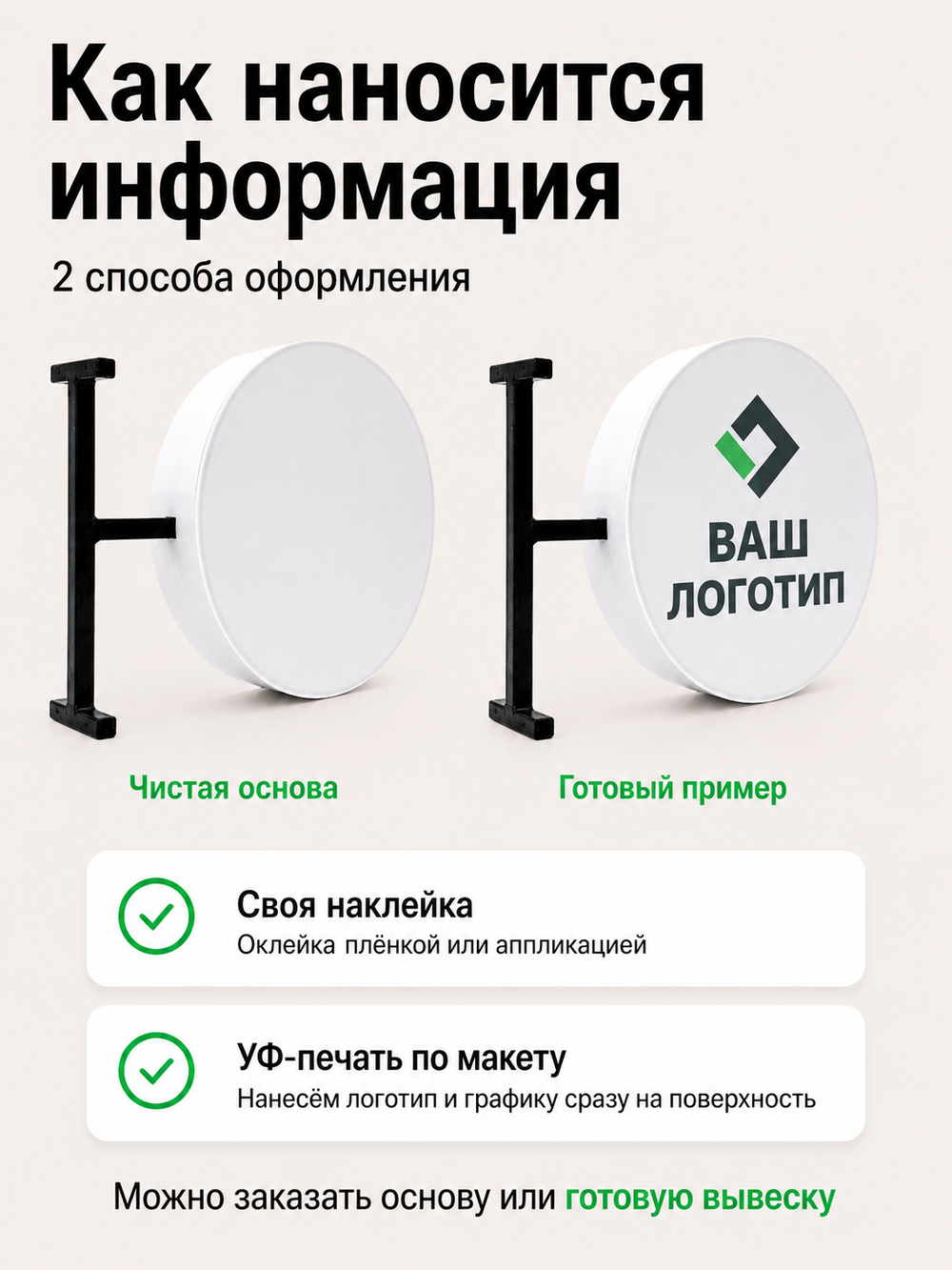 Вывеска с подсветкой панель-кронштейн круглая белая