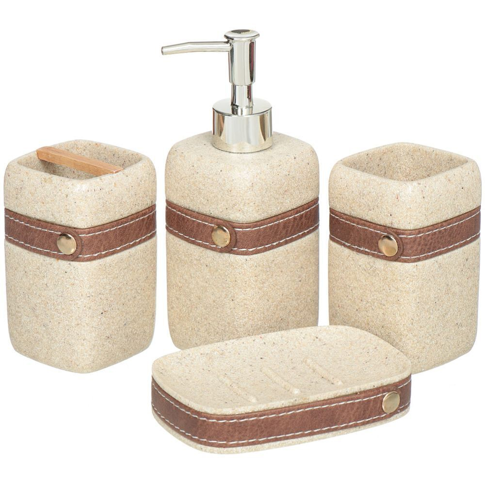 Набор для ванной 4 пр, Феникс, полистоун, стак,подс д/зуб щет,дозат д/мыла,мыл-ца, Y3-865