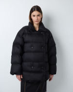 Пуховик двубортный укороченный из итальянского нейлона черный