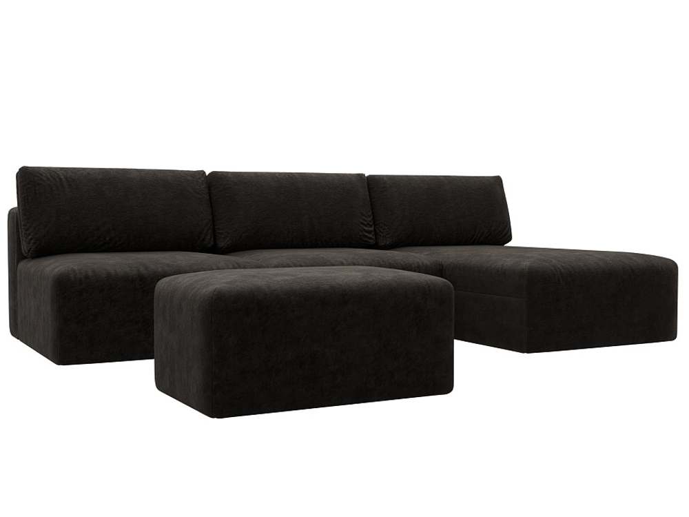 Диван угловой модульный с пуфом Лига-060 НПБ Лонг угол универсальный, BRUT 17 коричневый, Велюр, 129530