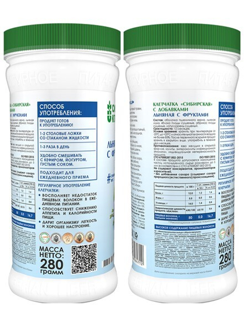 Льняная с фруктами, Клетчатка Сибирская, 280 г
