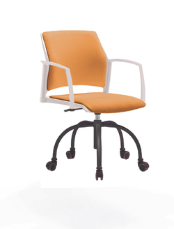 Кресло Rewind каркас черный, пластик белый, база паук краска черная, с закрытыми подлокотниками, сиденье и спинка оранжевые