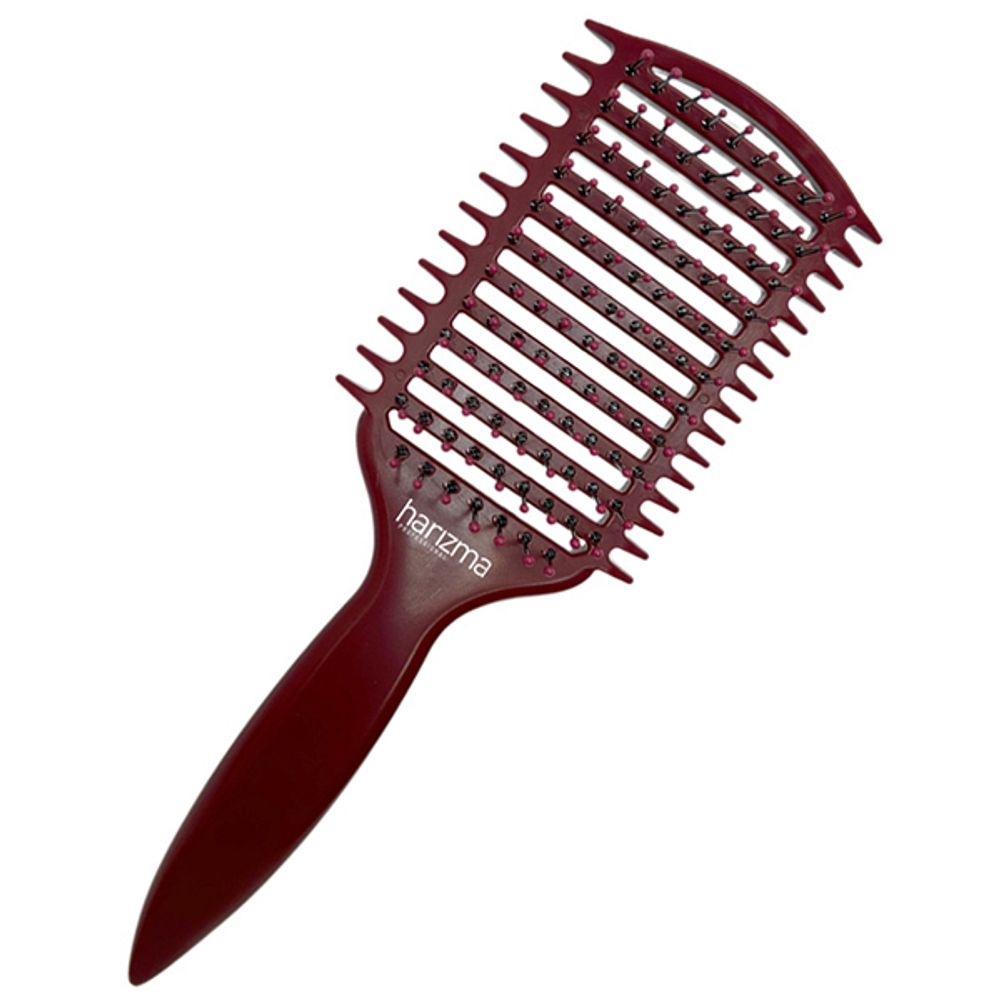 Щетка массажная Harizma Nylon, 9 рядов, бордовая (h10686-33)