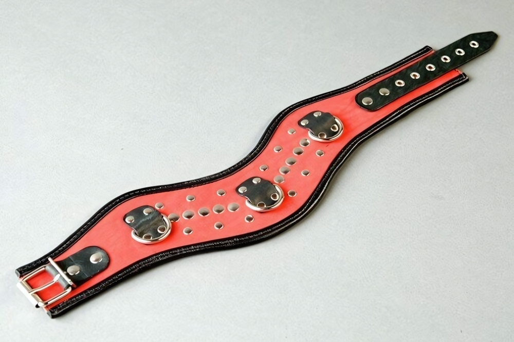 Ошейник фигурный окантованный из натуральной кожи красный (Цвет: красный с черным)