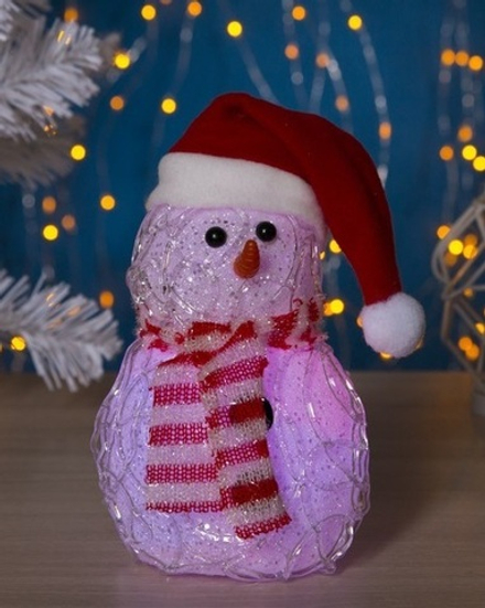 Игрушка акрил. "Снеговик" (батарейки в комплекте) 11 х 13 см, 1 LED, RGB, БЕЛЫЙ