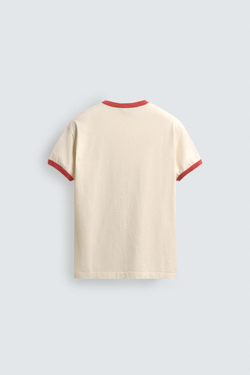 ZARA ФУТБОЛКА В РУБЧИК С КОНТРАСТНЫМ СЕРДЦЕМ, ЭКРЮ