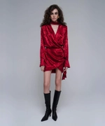 Leah, платье мини из жаккарда красное с красными цветами