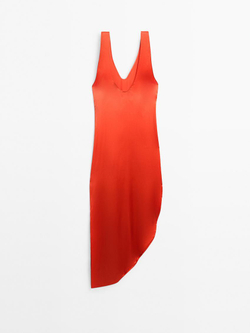Massimo Dutti Асимметричное шелковое платье, оранжевый