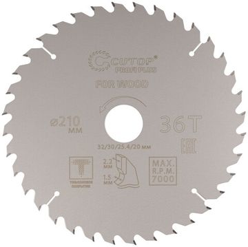 Диск пильный по дереву с тефлоновым покрытием 36Т, CUTOP Profi plus, 210 х 1,5/2,2 х 32/30/25,4/20 мм