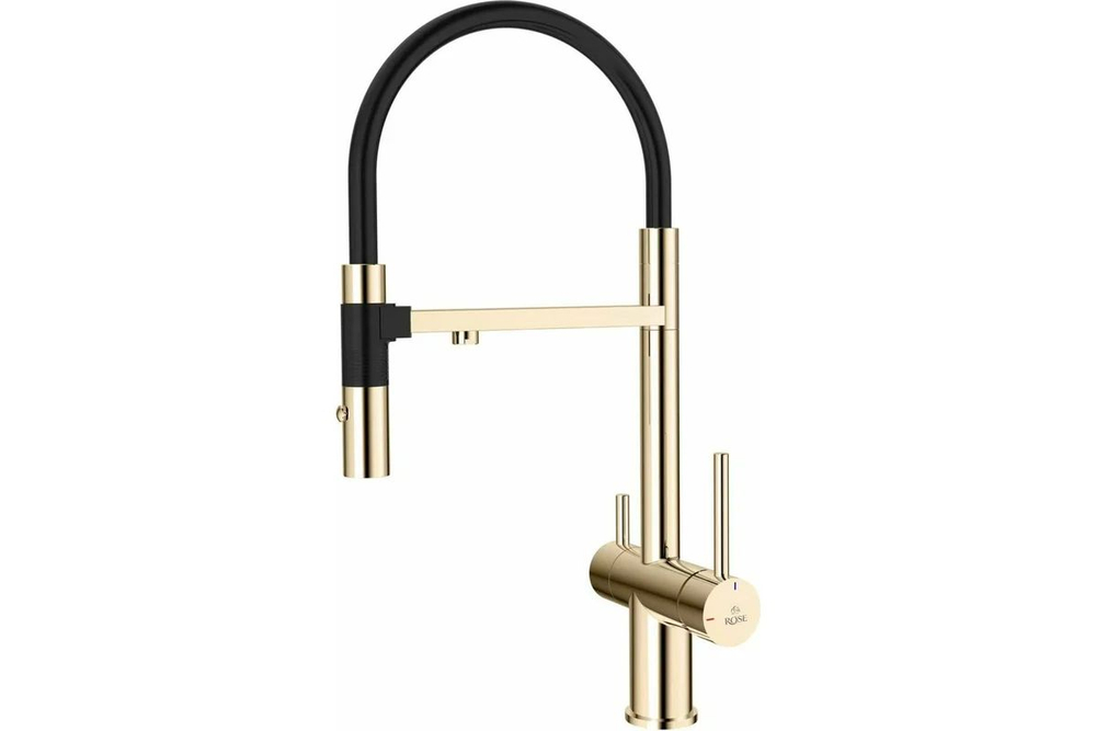 Смеситель для кухни, гибкий излив, магнитная вставка, под фильтр, золото, Rose R958E